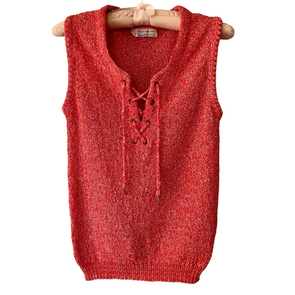 Vintage 70s Sears Lace-up Tank, Size 38 (XS/S) - Picture 2 of 6